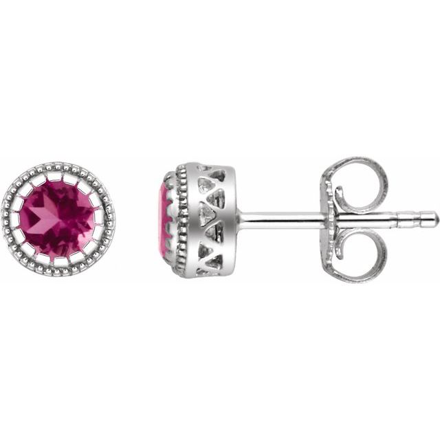 14K White Natural Pink Tourmaline Stud Earrings - Elegant Gemstone Jewelry