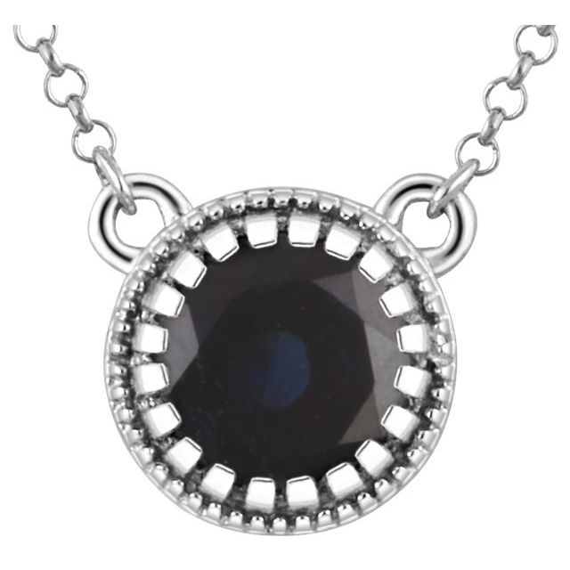 Jewelry State 14K White Natural Blue Sapphire September 18" Birthstone Necklace - Motek Jewelry