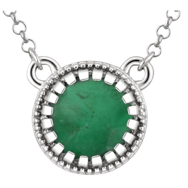 14K White Natural Emerald "May" Birthstone Necklace - Elegant Jewelry by Jewelry State - Motek Jewelry