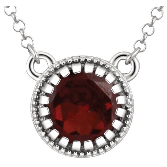 Jewelry State 14K White Natural Garnet January 18" Birthstone Necklace - Motek Jewelry