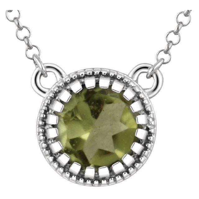 14K White Natural Peridot August Birthstone Necklace - Jewelry State: Set - Motek Jewelry