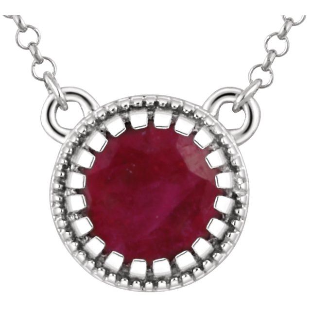 14K White Natural Ruby 'July' 18" Birthstone Necklace - Jewelry State Set - Motek Jewelry