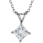 14K White 1/2 CT Natural Diamond Solitaire 18" Necklace