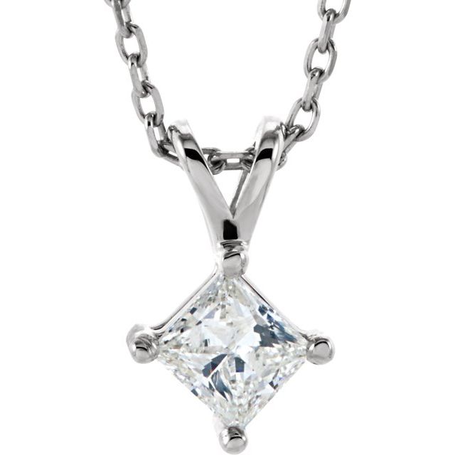 14K White 1/4 CT Natural Diamond Solitaire 18" Necklace
