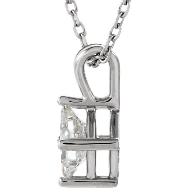 14K White 3/8 CT Natural Diamond Solitaire 18" Necklace