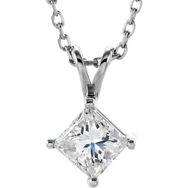 14K White 3/8 CT Natural Diamond Solitaire 18" Necklace