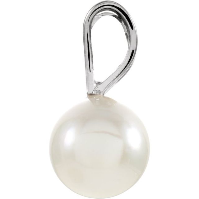 14K White Cultured White Akoya Pearl Pendant