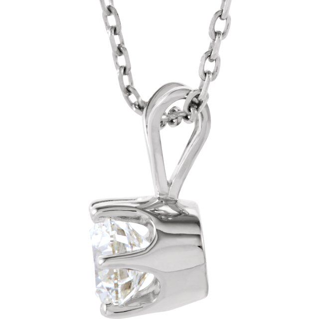 14K White 1/2 CT Natural Diamond Solitaire 18" Necklace