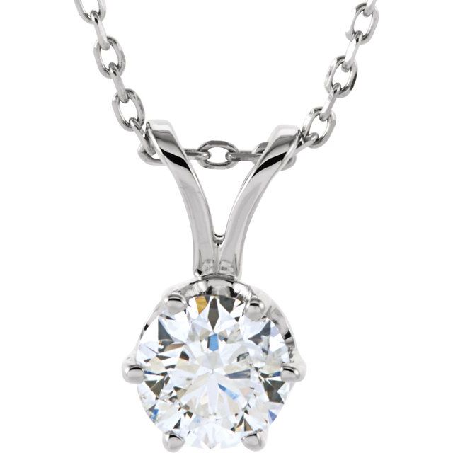 14K White 1/2 CT Natural Diamond Solitaire 18" Necklace