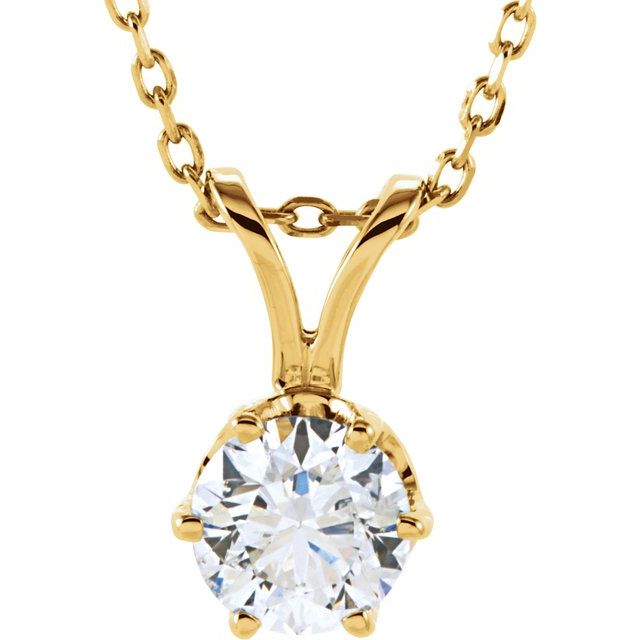 14K Yellow 1/2 CT Natural Diamond Solitaire 18" Necklace