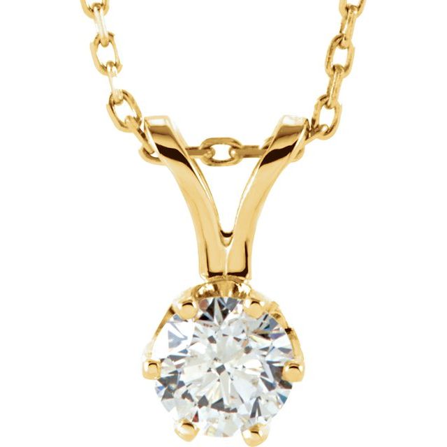 14K Yellow 1/3 CT Natural Diamond Solitaire 18" Necklace
