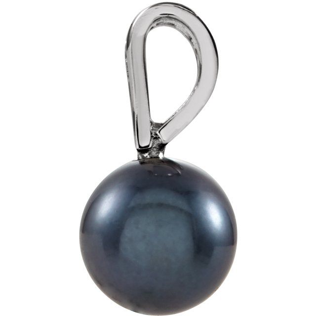 14K White Cultured Black Akoya Pearl Pendant
