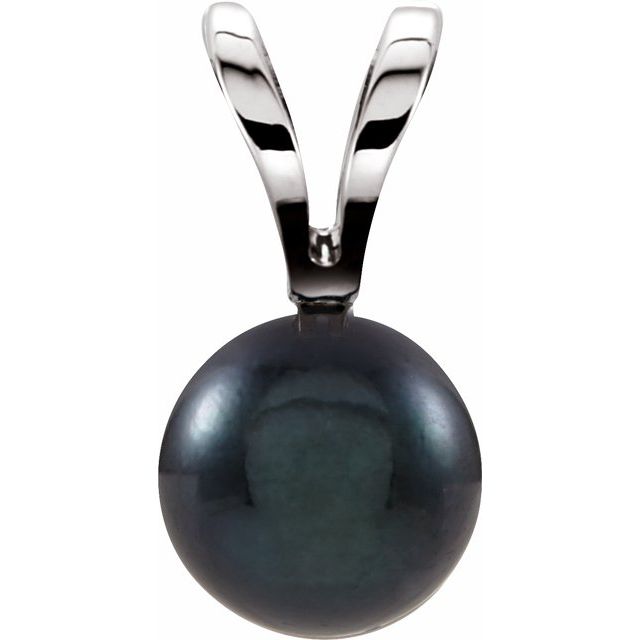 14K White Cultured Black Akoya Pearl Pendant