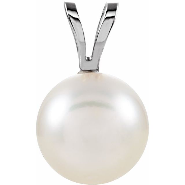 14K White Cultured White Akoya Pearl Pendant