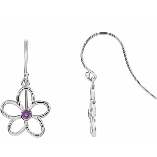 Sterling Silver Natural Amethyst Flower Earrings