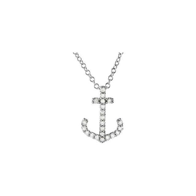 Platinum 1/8 CTW Natural Diamond Anchor 16" Necklace