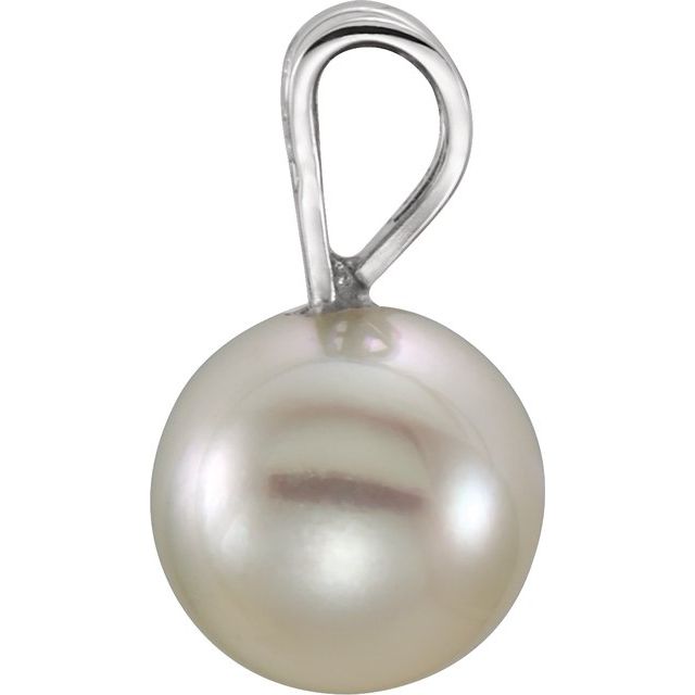 14K White Cultured White Akoya Pearl Pendant