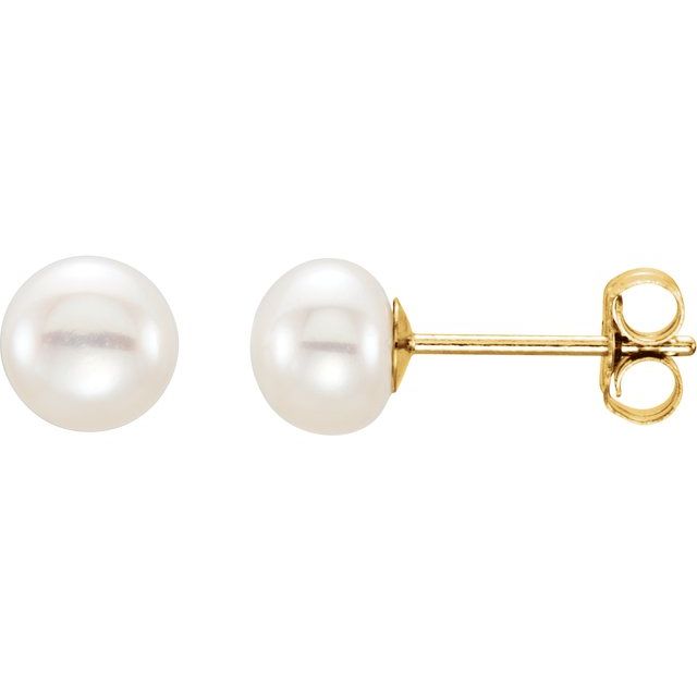 14K Yellow Gold Cultured White Freshwater Pearl Earrings - Part Number 651659