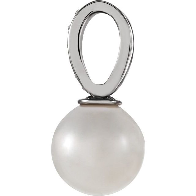 14K White Cultured White Freshwater Pearl & .03 CTW Natural Diamond Pendant