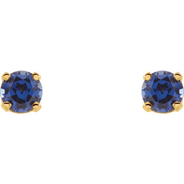 14K Yellow Imitation Blue Sapphire Youth Earrings
