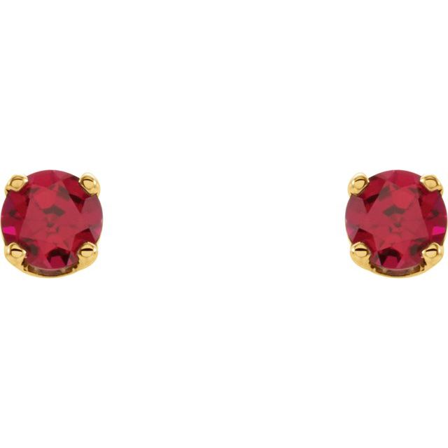 14K Yellow Imitation Ruby Youth Earrings