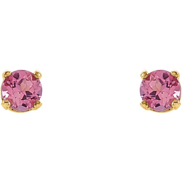 14K Yellow Natural Pink Tourmaline Youth Earrings