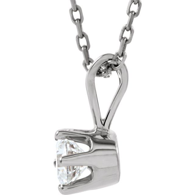 14K White 1/4 CT Natural Diamond Solitaire 18" Necklace