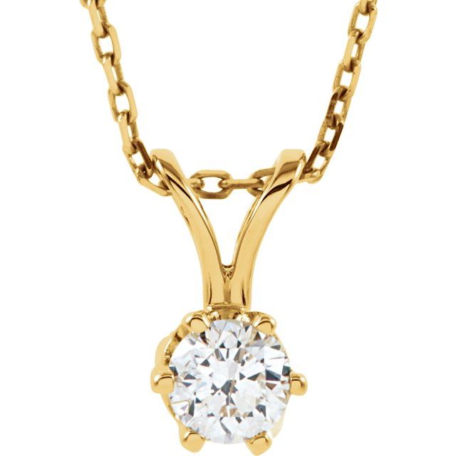 14K Yellow 1/4 CT Natural Diamond Solitaire 18" Necklace