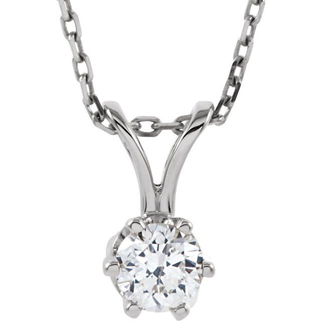 14K White 1/4 CT Natural Diamond Solitaire 18" Necklace