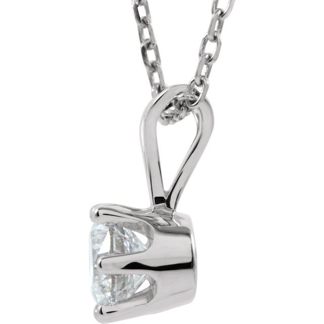 14K White 1/3 CT Natural Diamond Solitaire 18" Necklace