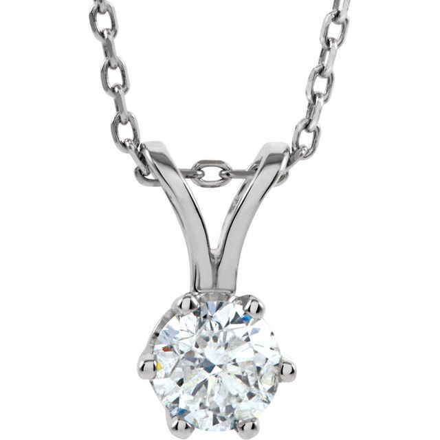 14K White 1/3 CT Natural Diamond Solitaire 18" Necklace