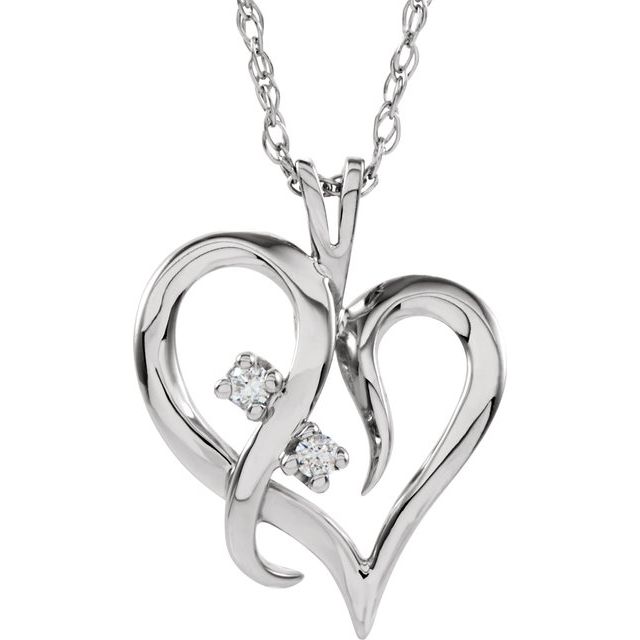 14K White .03 CTW Natural Diamond Heart Necklace - 18" by Series 80656