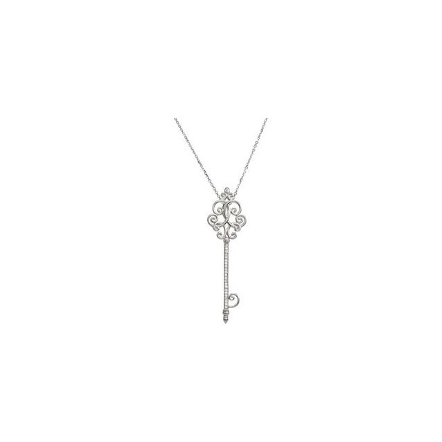 Sterling Silver 1/8 CTW Natural Diamond Key 18" Necklace