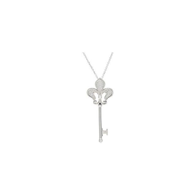 Sterling Silver 1/5 CTW Natural Diamond Fleur-de-lis Key 18" Necklace