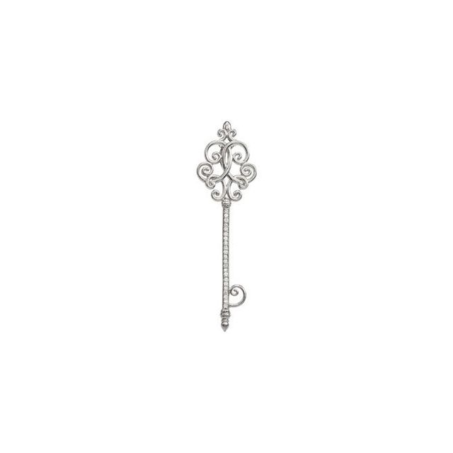 Sterling Silver 1/8 CTW Natural Diamond Key Pendant