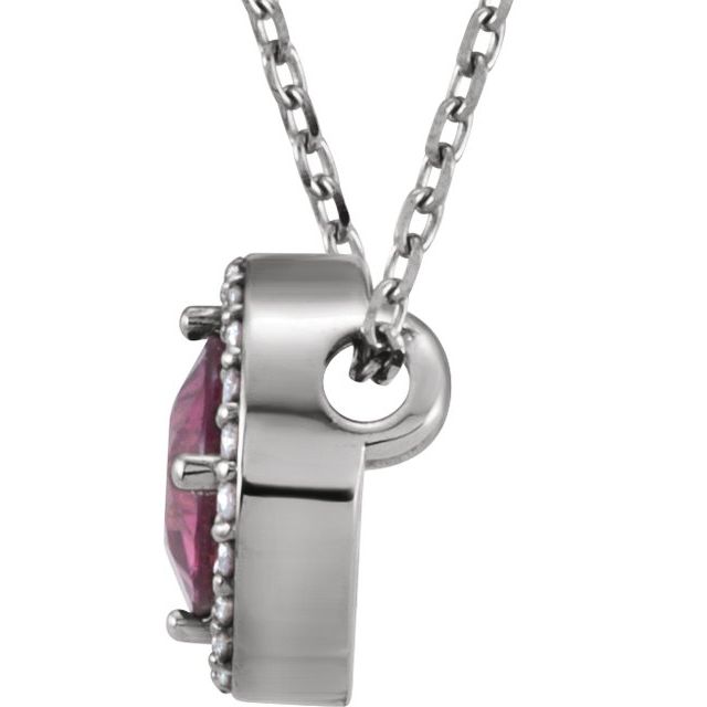 Sterling Silver Imitation Pink Tourmaline & .05 CTW Natural Diamond Halo-Style 16" Necklace
