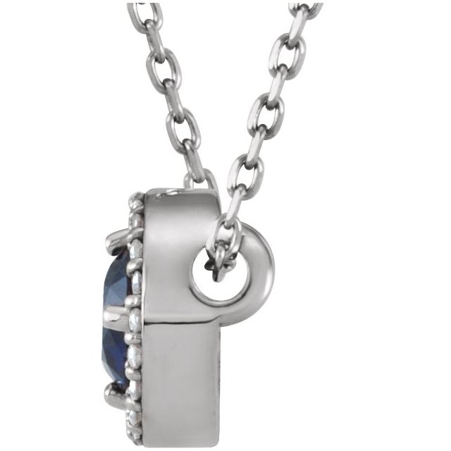 14K White Lab-Grown Blue Sapphire & .05 CTW Natural Diamond Halo-Style 16" Necklace