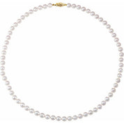 14K Yellow Cultured White Akoya Pearl 18" Necklace