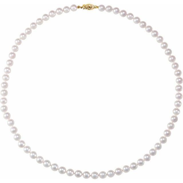 14K Yellow Cultured White Akoya Pearl 18" Necklace