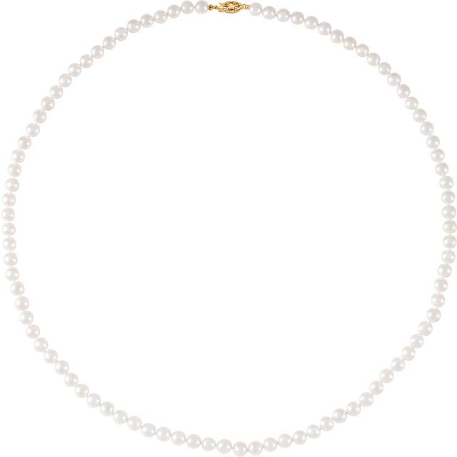 14K Yellow Cultured White Akoya Pearl 24" Necklace