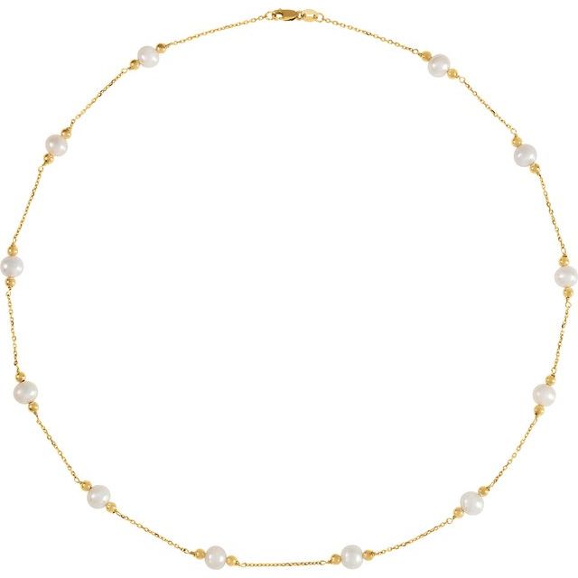 14K Yellow Cultured White Freshwater Pearl & Bead 12-Station 18" Necklace