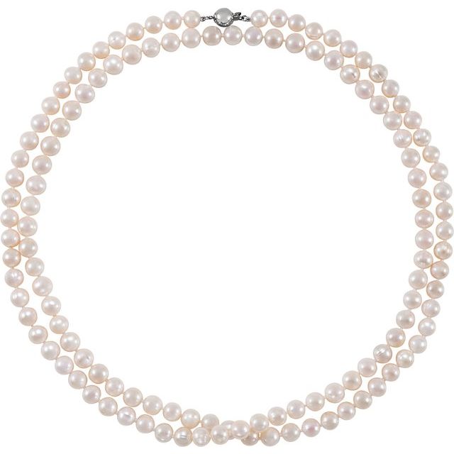 Sterling Silver 8-9 mm Cultured White Freshwater Pearl 42" Strand