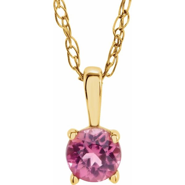 14K Yellow 3 mm Imitation Pink Tourmaline Youth Solitaire 14" Necklace