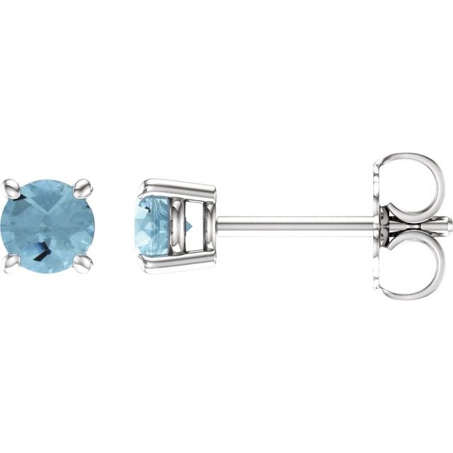 14K White 4 mm Natural Aquamarine Stud Earrings