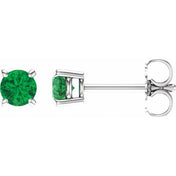 Sterling Silver 4 mm Lab-Grown Emerald Stud Earrings