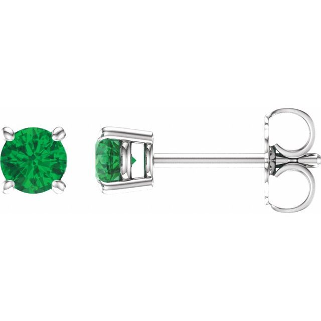 Sterling Silver 4 mm Lab-Grown Emerald Stud Earrings
