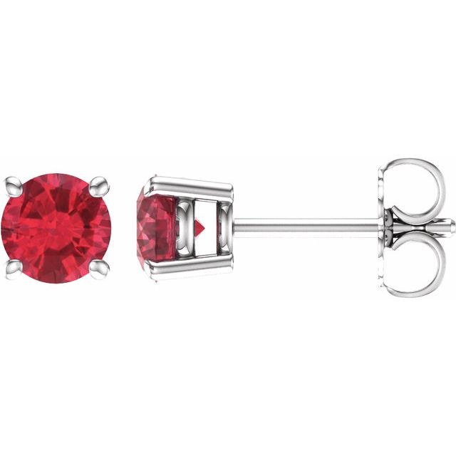 14K White 5 mm Lab-Grown Ruby Stud Earrings