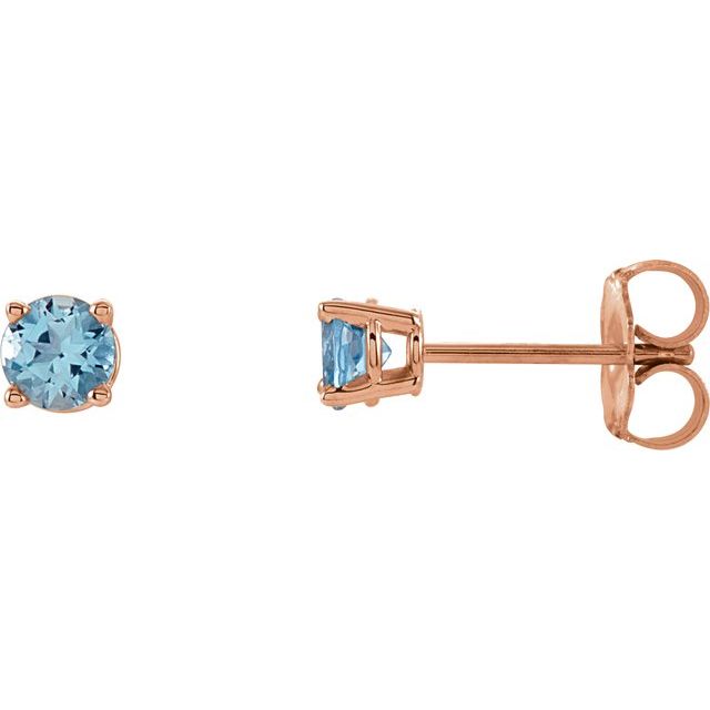 14K Rose 2.5 mm Natural Aquamarine Stud Earrings