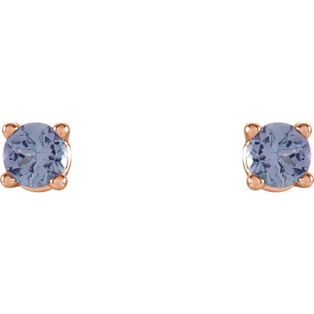 14K Rose 2.5 mm Natural Tanzanite Stud Earrings