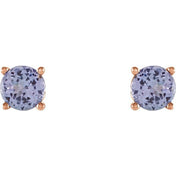 14K Rose 4 mm Natural Tanzanite Stud Earrings